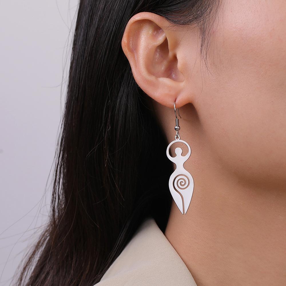 Dawapara Triple Moon Spiral Goddess Symbol Dangle Earrings Wiccan Pentagram Pagan Stainless Steel Women Jewelry