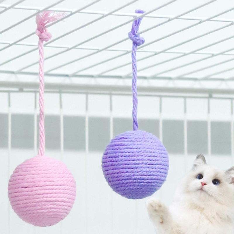 Sisal Balls Cat Squeaky Toy Kitten Balls Toy Cat Interactive Toy Funny Balls Teaser Self-playing Cat Scratcher Toy Balls