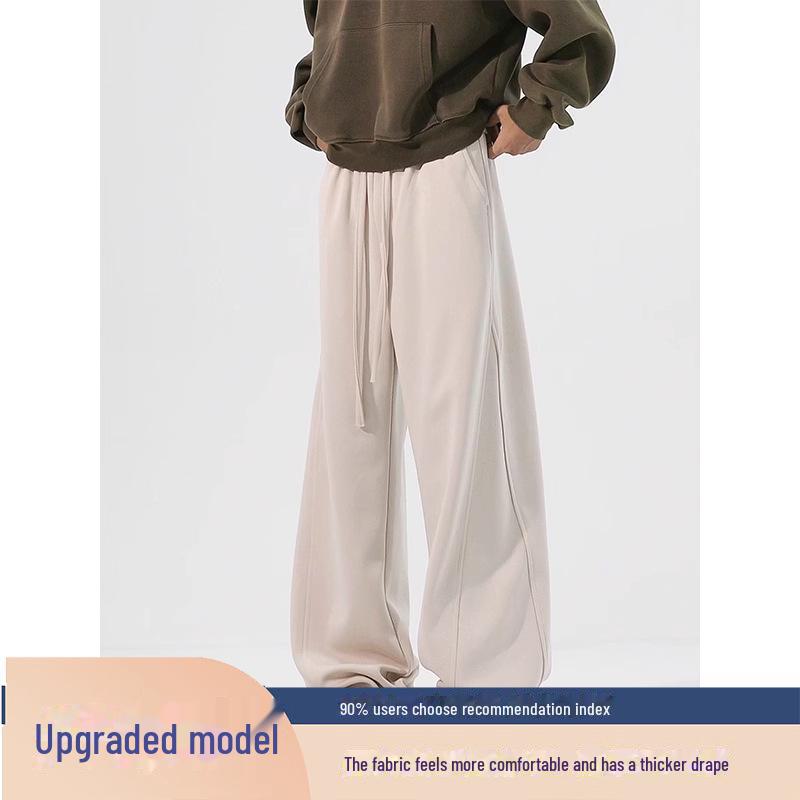 Black Machete Men's Wide-Leg Sweatpants – Autumn/Winter Drape Style, CleanFit Casual Trousers