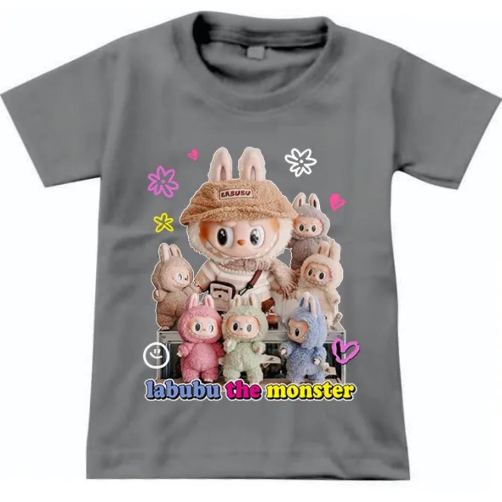 

Новая детская футболка Labubu с рисунком монстра LABUBU для девочек, с круглым вырезом, с короткими рукавами, повседневная, универсальная одежда 110
