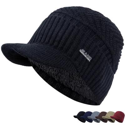 Heißer Verkauf Unisex Warme Wintermützen Plüschgefüttert Warme Mütze mit Schirm Outdoor Strickmützen für Herren & Damen