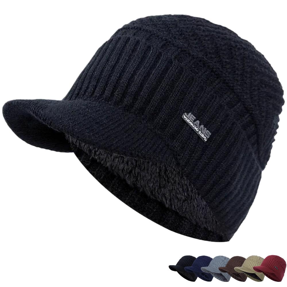 Hot Sale Unisex Warm Winter Hats Plush Fur Lined Warm Cap With Brim Outdoor Knitted Hats For Men & Women