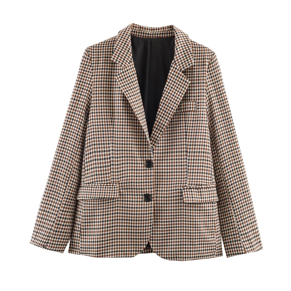 Женский прямой костюмный пиджак в клетку DEEABAE - Зимняя новая коллекция Large