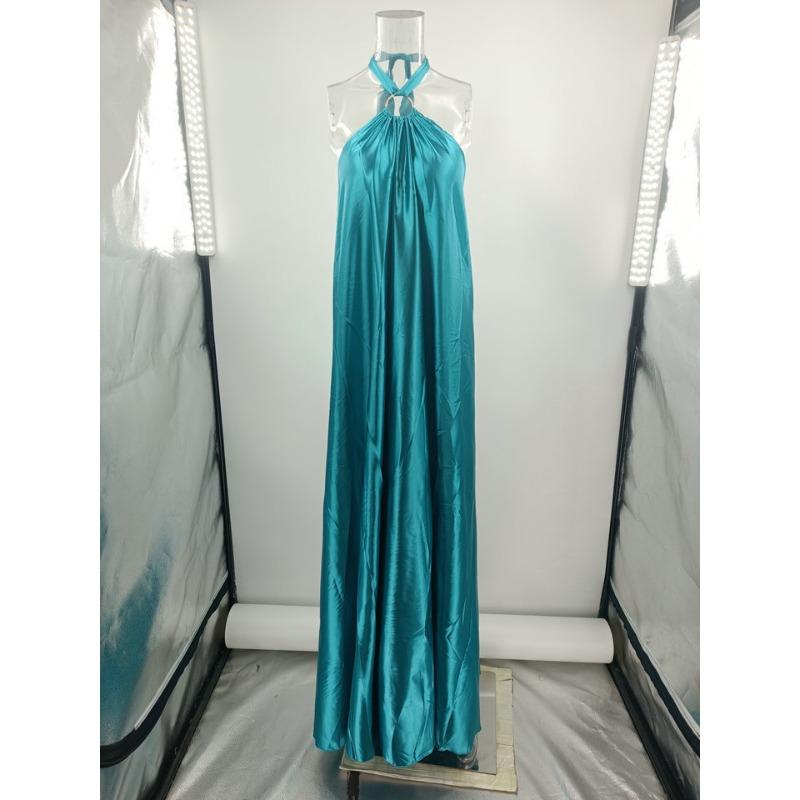 Women's Summer Long Dress Sexy Temperament Sleeveless Loose Satin Women's Halter Dress Fashion Elegant Solid Color A Line Casual Party Dresses