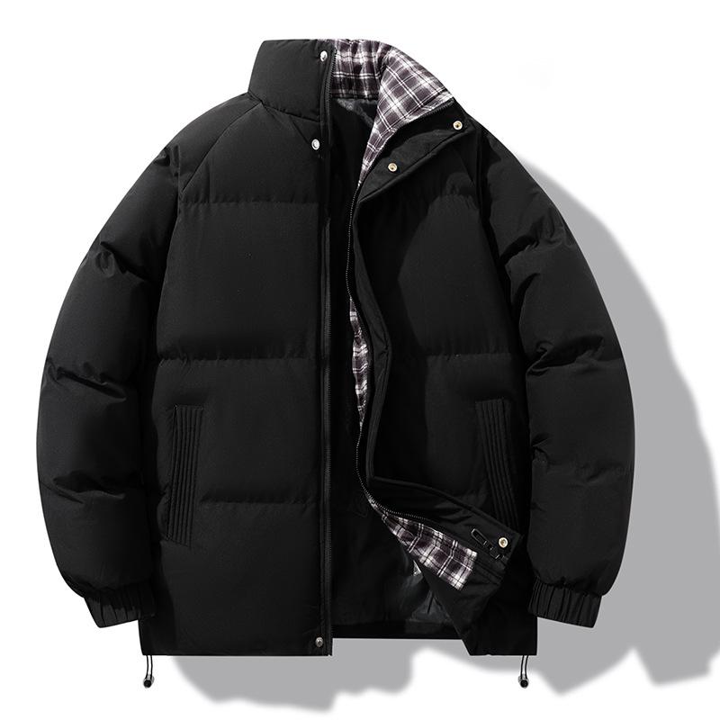 Men’s Trendy Thickened Cotton Puffer Jacket, Stand Collar, Plus Size, Short Winter Coat M чёрный