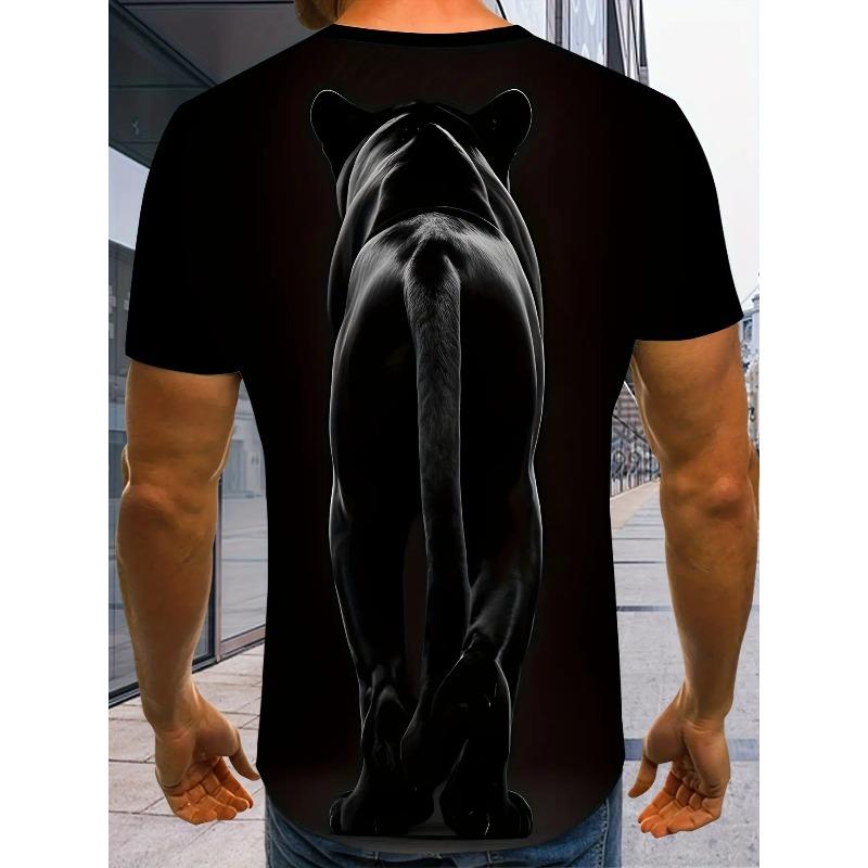 European Sizes Men's 3D Black Leopard Print T-Shirt - Bold Animal Graphic Tee with Realistic Roaring Panther Face