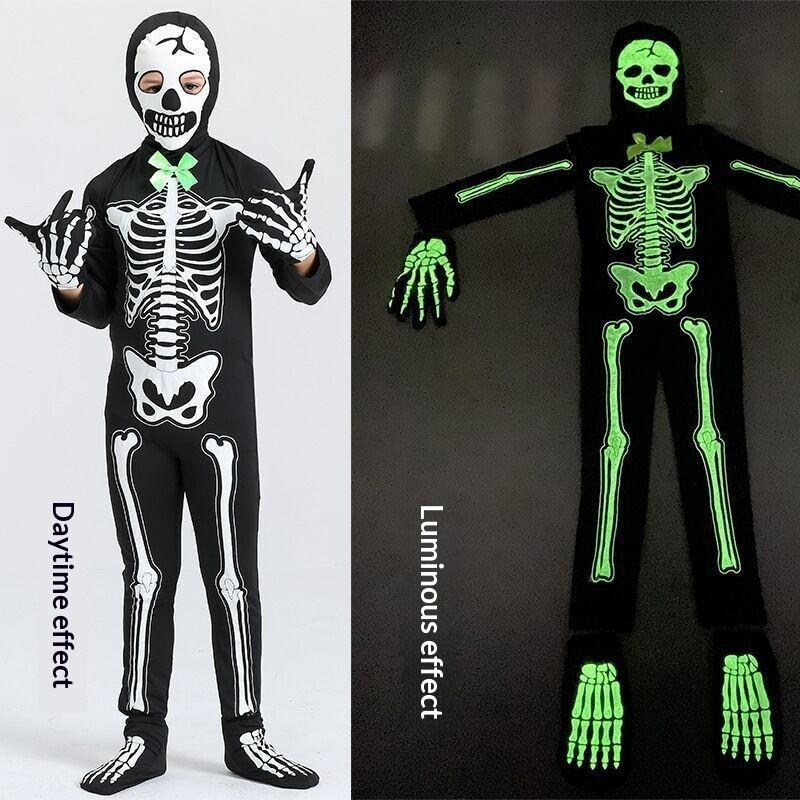 Kids Halloween Skeleton Costume For Boys And Girls Glow In The Dark Skeleton Jumpsuit Stage Performance Bodysuit Costumes