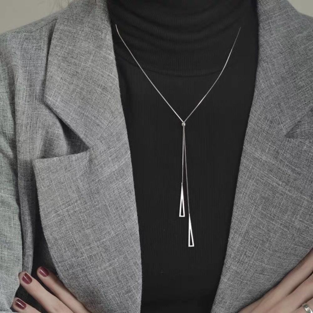 Exquisite Triangle Pendant Necklace Adjustable Tassels Necklace Long Necklace Birthday Gift