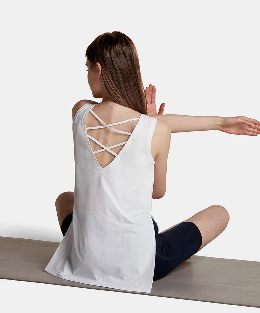 Tesla Sleeveless UV Stretch Recycled Outdoor Casual Size Women's T-Shirt, Sweat-Wicking, Quick-Drying, Protection, V-Neck, Slit, Cover-Up Top,