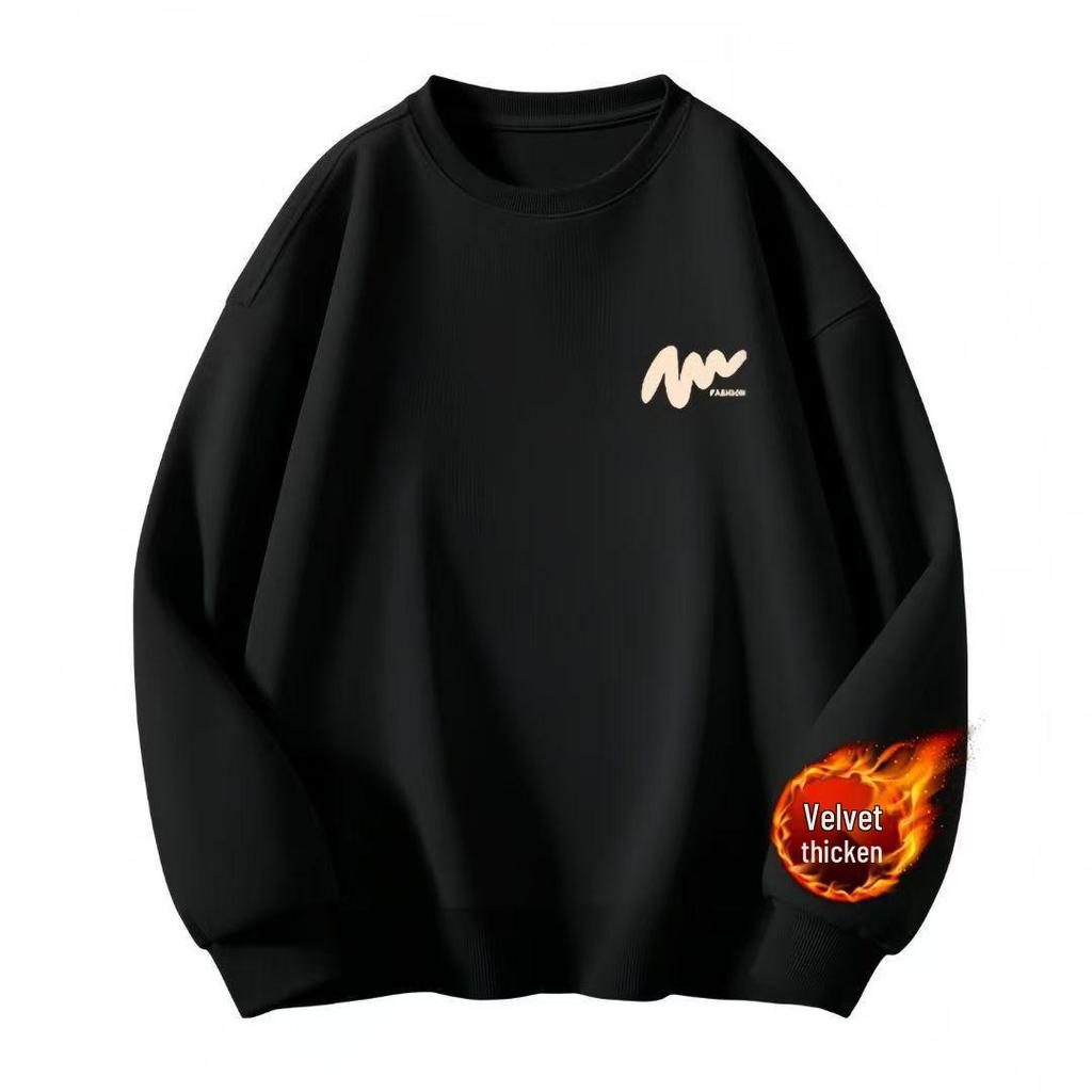 Men's Autumn Crew Neck Heavyweight Fleece-Lined Sweatshirt - Loose Streetwear Style for Couples
