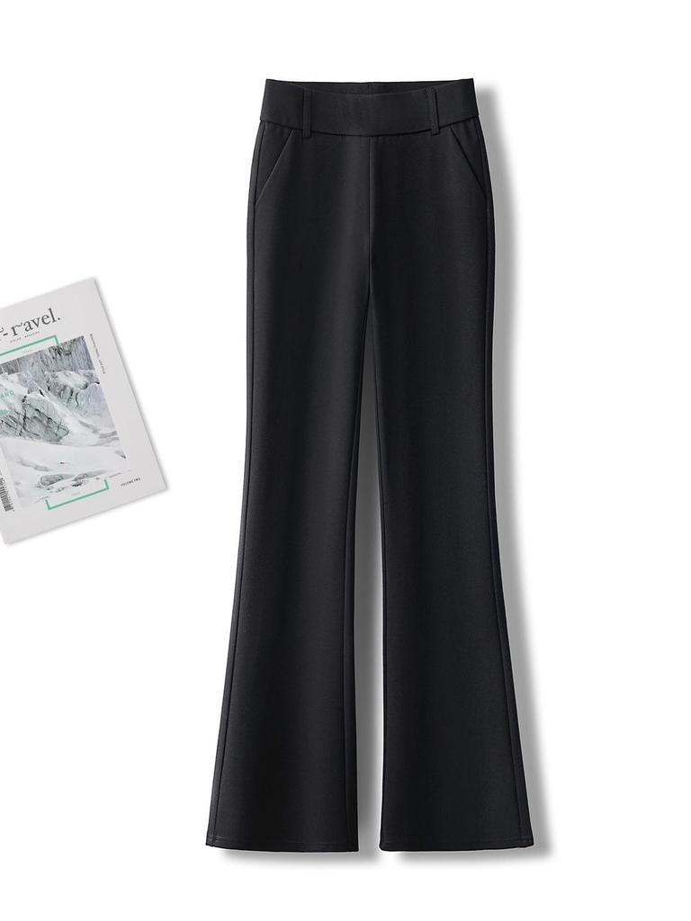 Women's Black Slim-Fit High-Waist Micro Flare Pants - Versatile Petite Spring/Autumn 2026 Style