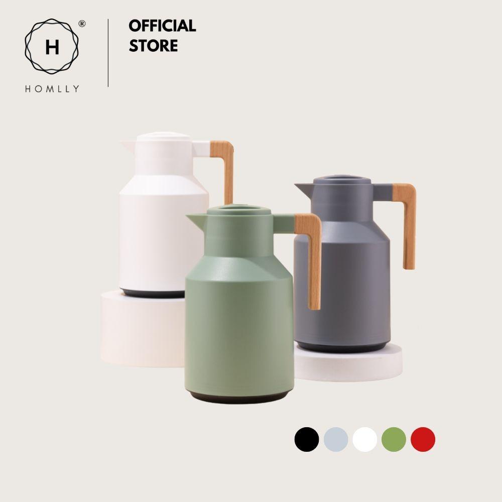 Homlly Rutto Insulated Double Walled Carafe Thermal Flask With Wood Handle (1L)