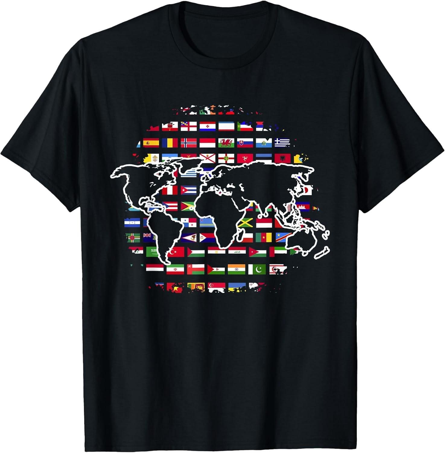 BEST! World Travel Map World Map International Flags Heritage Tee S-3XL XXXXL