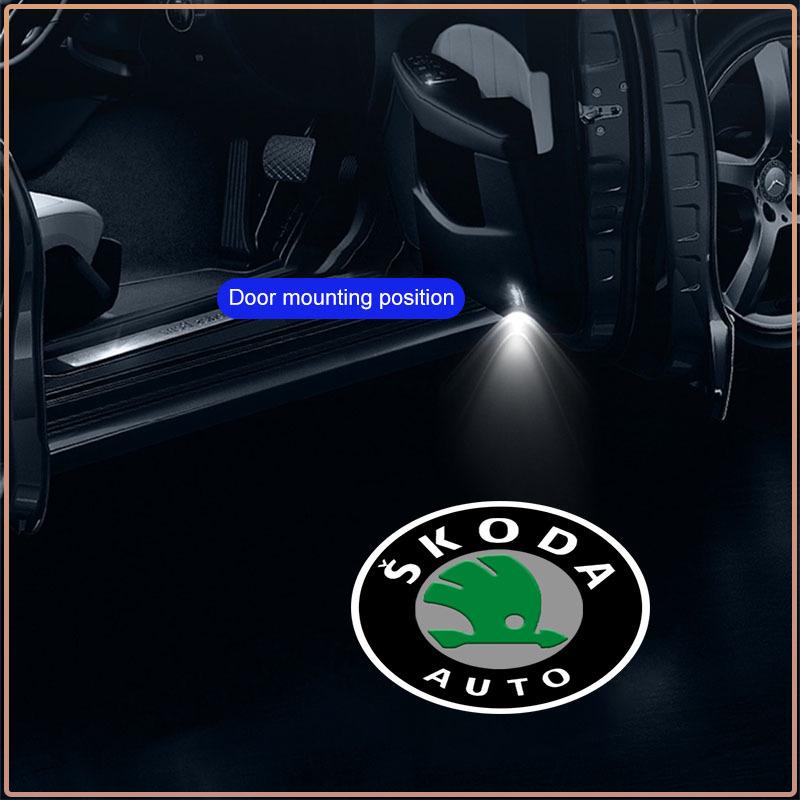 2 Stück Auto LED Tür Willkommens-Projektorleuchten Kabellose Geister Schatten Trittbeleuchtung für Skoda Octavia A5 A7 Fabia 1 Superb Kamiq Rapid Yeti Citigo S Kodiak