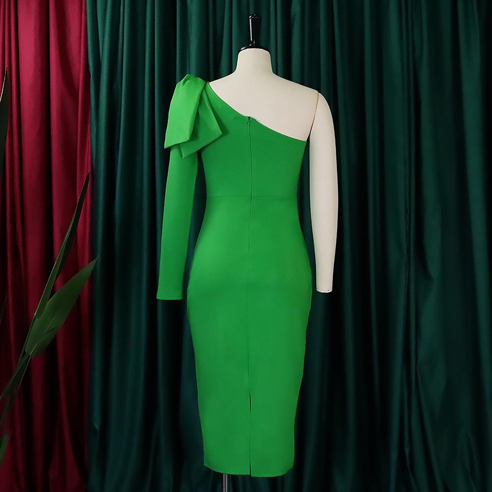 Woman Party Dresses Plus Size Xxxl One Shoulder Long Sleeve Package Hips Mid Calf Sexy Dress