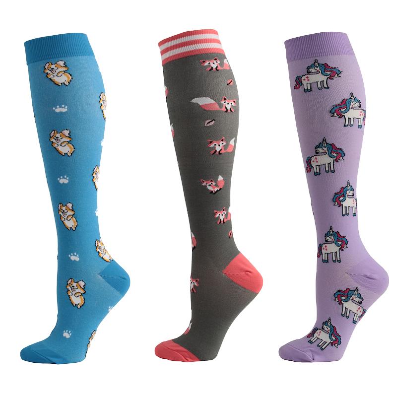 Huayasx Cute Compression Stockings Women Men Pressure Socks Compress Sports Rainbow Horse Dog Fox Cats Pattern Nylon Funny S/M