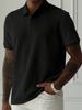 Men's Short Sleeve Knit Texture Polo Shirt Button Collar Casual Top