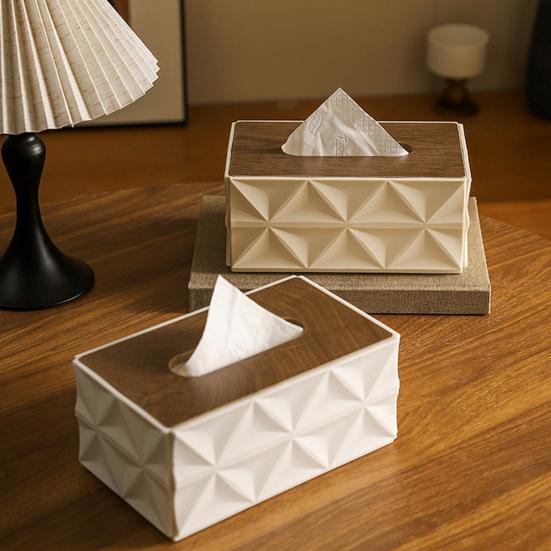 Tissue Box with Wood Lid, Large Capacity Waterproof Tissue Holder, Simple Style Desktop Tissue Dispenser for Home And Office
