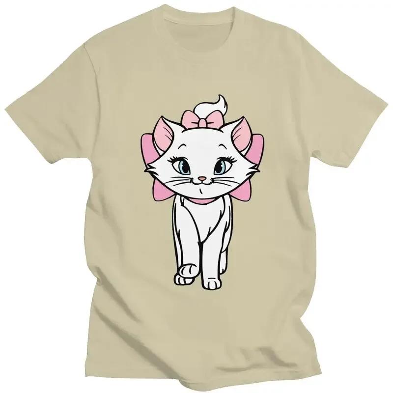Male Marie Cartoon Cat T Shirt Short Sleeve Cotton Tshirt Trendy T-shirt Leisure Tee Tops Oversized Apparel Unisex