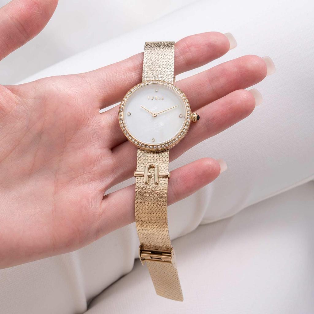 Watch SMALL LOGO White Pearl Dial Stainless Steel Mineral Glass Quartz Daily Waterproof 32MM China Watch WW00022001L2 Gold [Furla] Women's [Item]