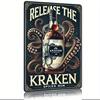 Vintage Kraken Spiced Rum Metal Sign 8x12 Inch – Nautical Wall Art with Octopus Design, Rustic Iron Tin Plaque for Home Bar Sign