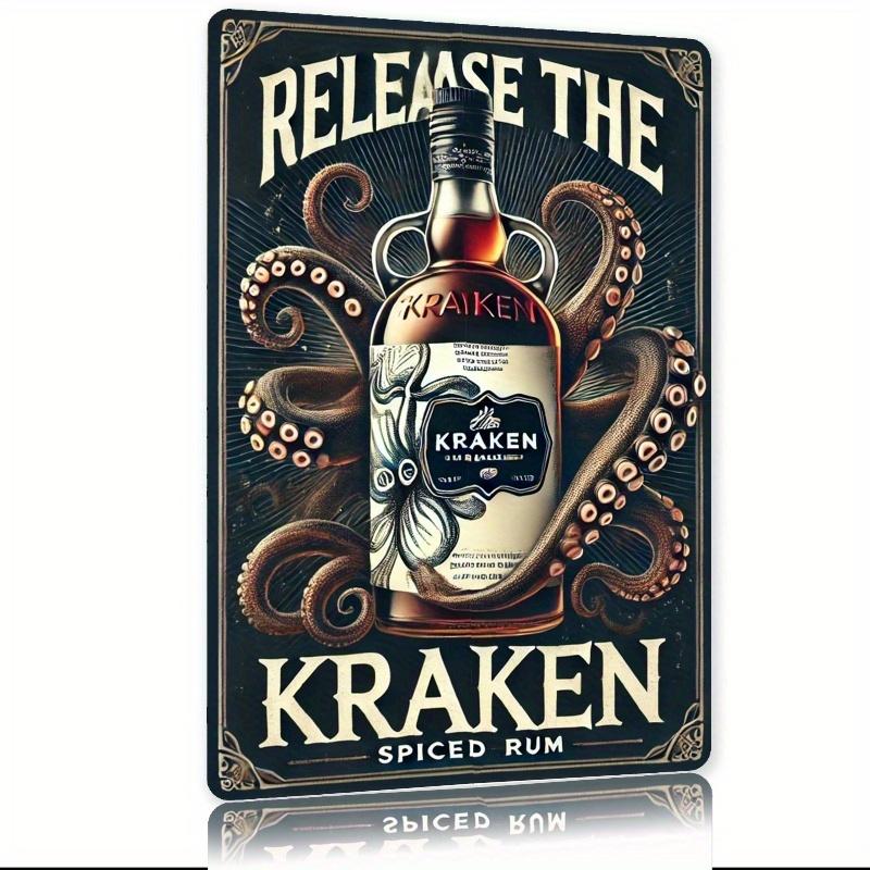 Vintage Kraken Spiced Rum Metal Sign x Inch Nautical Wall Art with Octopus Design Rustic Iron Tin Plaque for Home Bar Sign