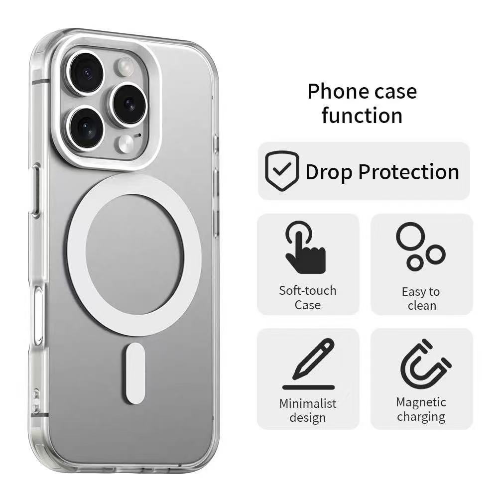 

Luxury Magnetic Frosted Military Protection Case For iPhone16E 15 14 13 12 11 16Pro Max Plus For Magsafe Camera Frame Hard Cover For iPhone 14 Pro
