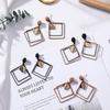 Women Unique Frosted Square Double Layer Geometry Pendant Earrings