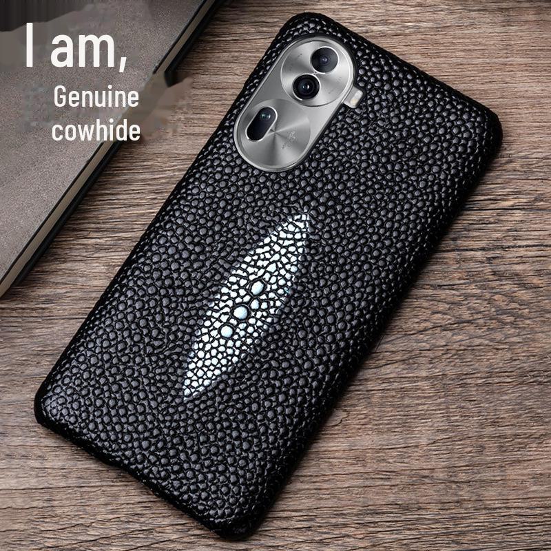 OPPO Reno4/Reno4Pro Cowhide Pearl Fish Pattern Leather Half-Cover Case