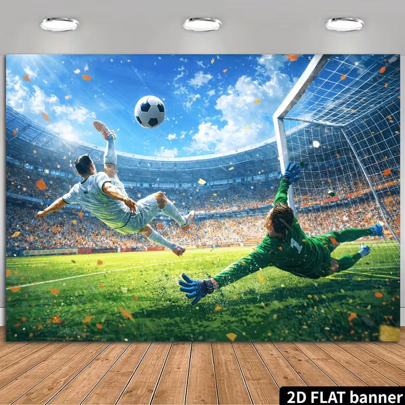 

2D Football Goalkeeper Backdrop, Soccer Bicycle Kick Game Day Decor 47.2x31.5inch/120*80cm
