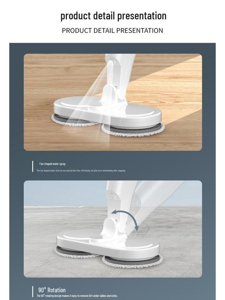 Wireless USB Rechargeable Floor Scrubber with Spray, Humidification, and Electric Mop Function