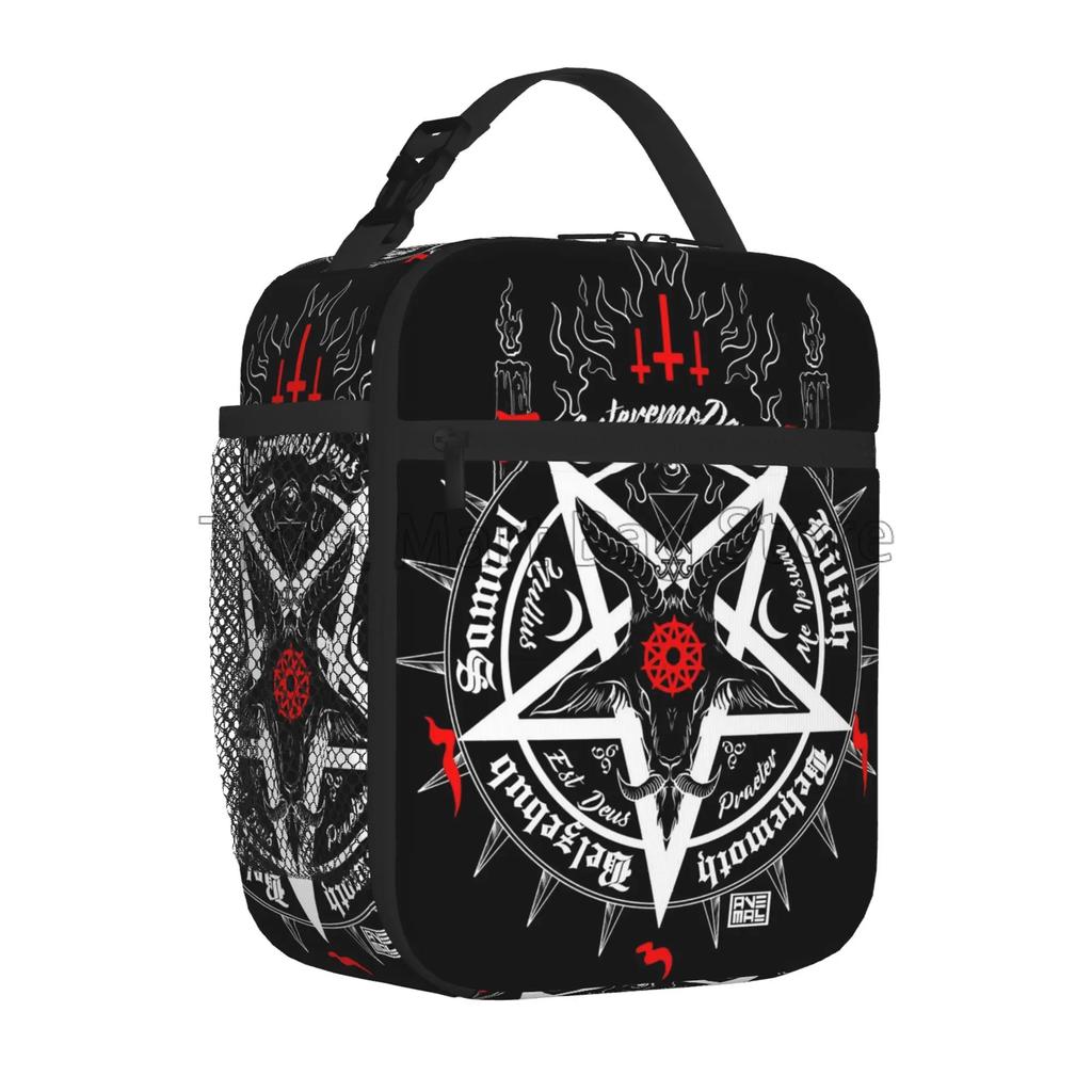 Baphomet Pentagram Satantic Occult Church of Satan Goat Goth Lunch Box for Travel Picnic Reusable Waterproof Insulated Lunch Bag