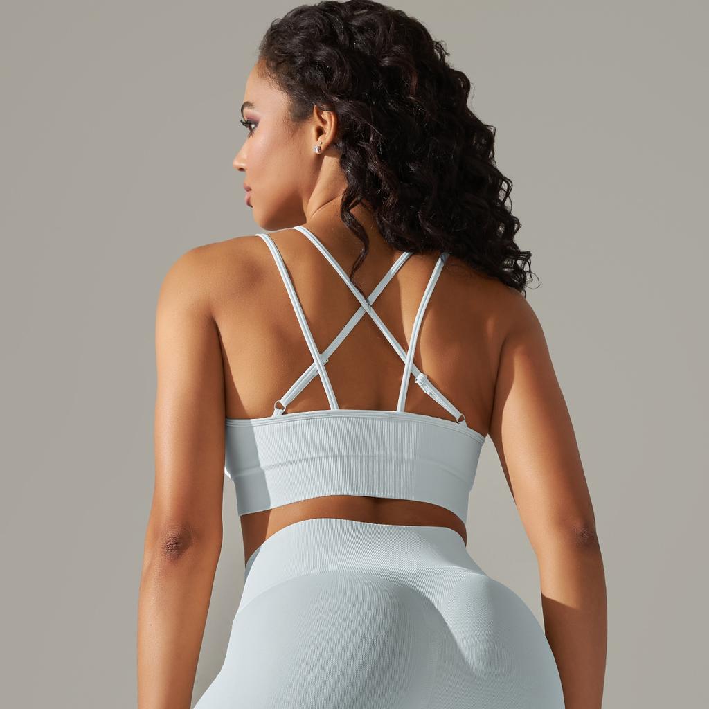 Seamless Knitted Breathable Yoga Clothing Cross Back Sports Bra Running Tight Fitness Clothing For Women