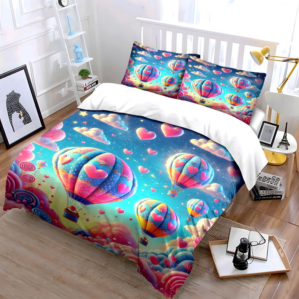 Romantic Hot Air Balloon Decor Multiple Sizes Kid'S And Adults' Bedroom Exquisite 3Pc Bedding Set, Gift