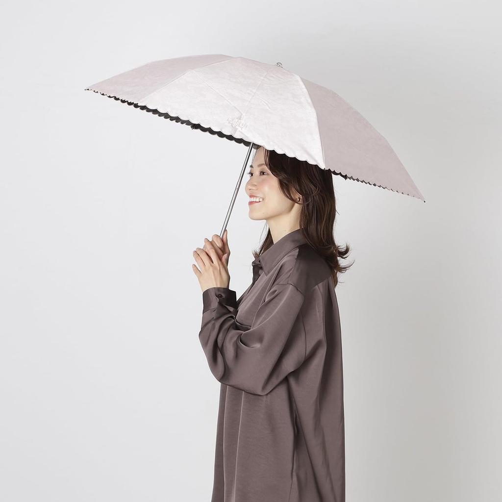 LANVIN COLLECTION Folding Parasol Umbrella Pale Pink Fuwacool Jacquard Floral UV Cut 22-083-12458