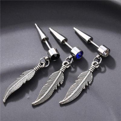 Simple Shine Feather Leaf Piercing Earrings Women Female Crystal White Blue Zircon Stud Earring Stainless Steel Earrings