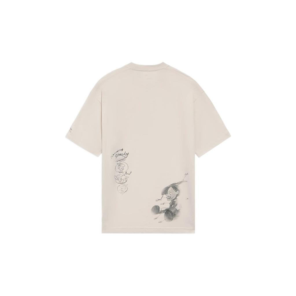Li-Ning X Disney Pinocchio Series Hand-Painted Cartoon Print Casual Loose Short-Sleeve T-Shirt Men Tops White Sand-Grey AHSS451-1