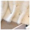 Autumn Winter Women Sweet V-neck Soft Furry Mohair Beading Knitted Sweater Christmas Short Pullover Tops
