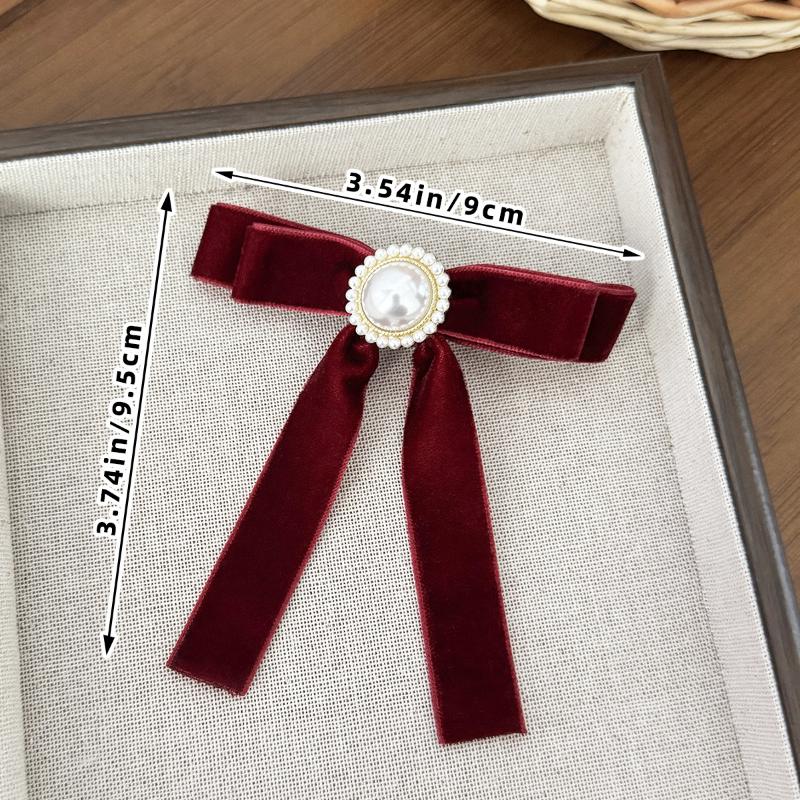 Retro Imitation Pearl Velvet Bow Hair Clip for Women Elegant Back-of-the-Head Hairpin for Banquets And Parties