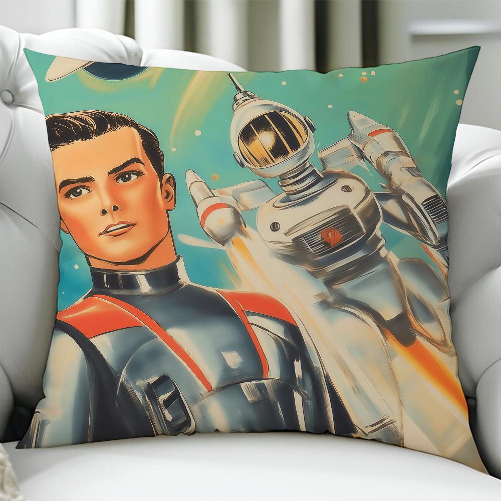 Retro Medieval Futuristic Space Cushion Cover Birthday Anniversary Gifts Double Sided Printed Zipper Cushion Cover Soft Skin