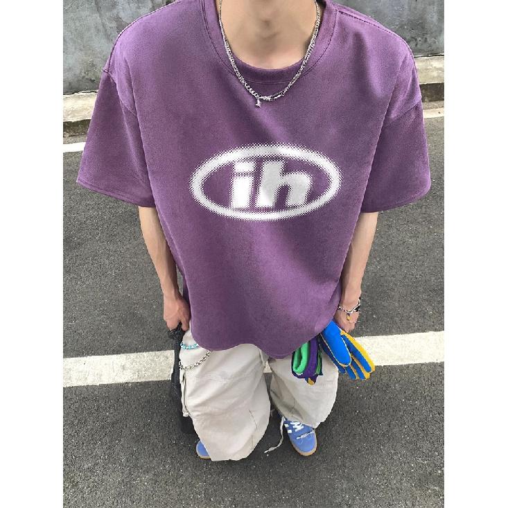 

Мужская замшевая куртка с заниженными плечами, свободная, удобная, с коротким рукавом и принтом в виде модного бренда 3XL фиолетовый