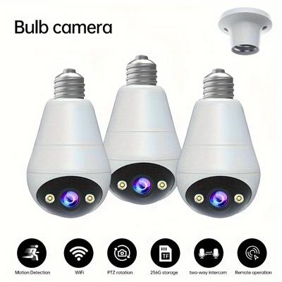 3MP Panoramic PTZ Rotation Light Bulb Wireless Security Camera With Motion Detection, Full Color Night Vision, And Two-way Voice Call