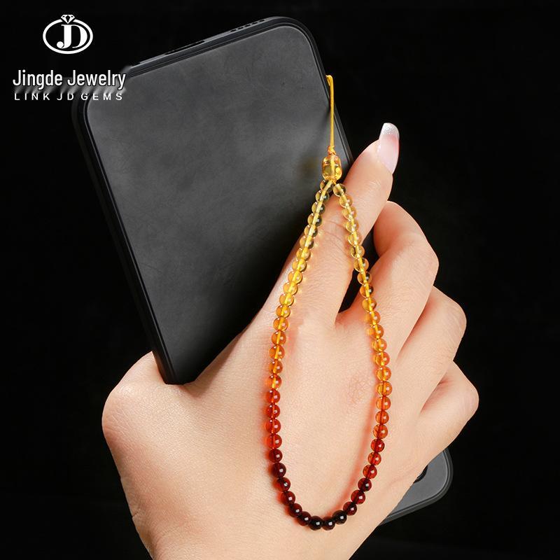 Jingde Jewelry Gradient Amber Beeswax Beaded Phone and ID Wrist Lanyard