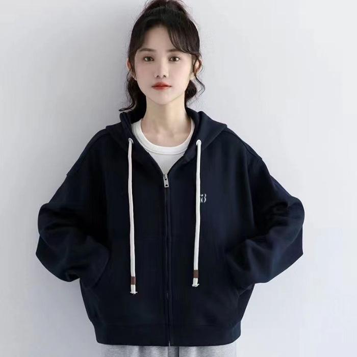 Women s Cotton Hooded Embroidered Sweatshirt - Autumn Casual Loose-Fit Long Sleeve Zipper Cardigan. 2XL