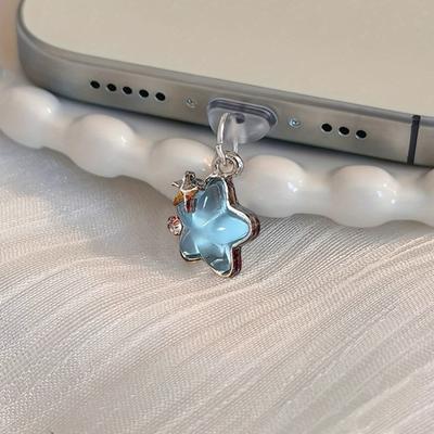 Star-Shaped Phone Dust Plugs Type-C Port Covers with Charm Pendant Reusable Dust Plugs for Protecting Against Dirt Moisture