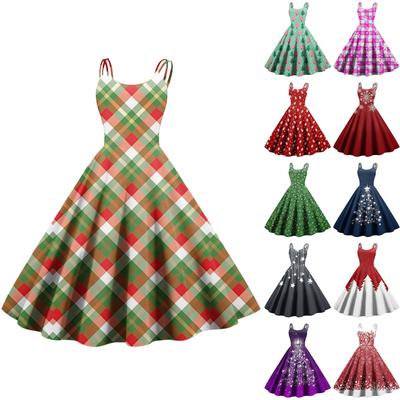 Women's Fashion Christmas Printed Sexy Strapless Gothic Cocktail Dress Punk Vintage Dress