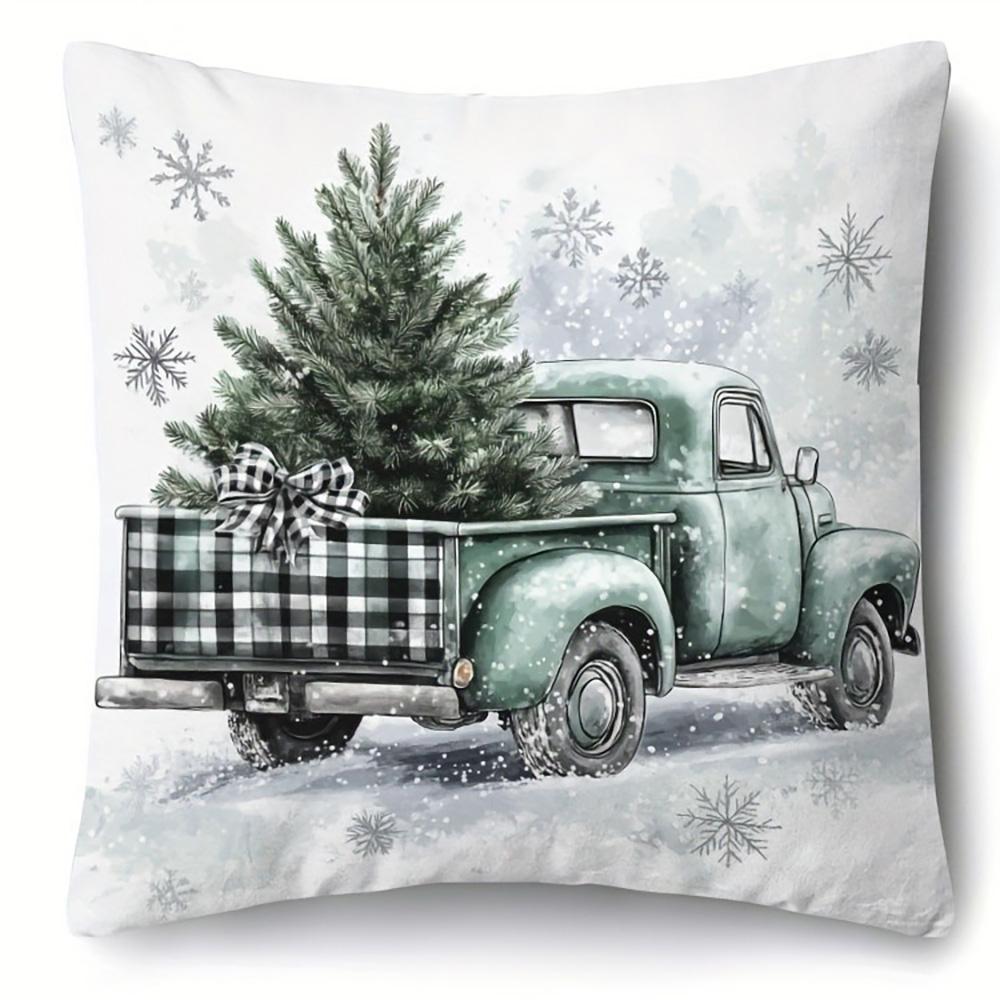 Christmas Pillow Covers: Vintage Truck, Merry Christmas, Hello Winter, and Snowy Trees Sofa Room Cushion Cover Home Decoration