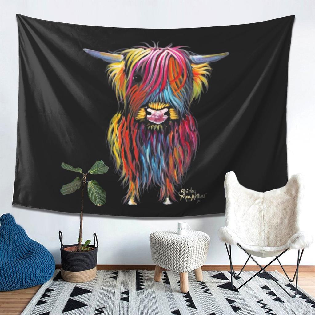 Scottish Hairy Highland Cow Tapestry Art Aesthetic Tapestries for Living Room Bedroom Decor Home Hippie Wall Cloth Wall Hanging