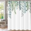Simple Leaf Pattern Shower Curtain, Bathroom Decorative Leaves Shower Curtains, Home Printed Polyester Fabric Curtain with Hooks