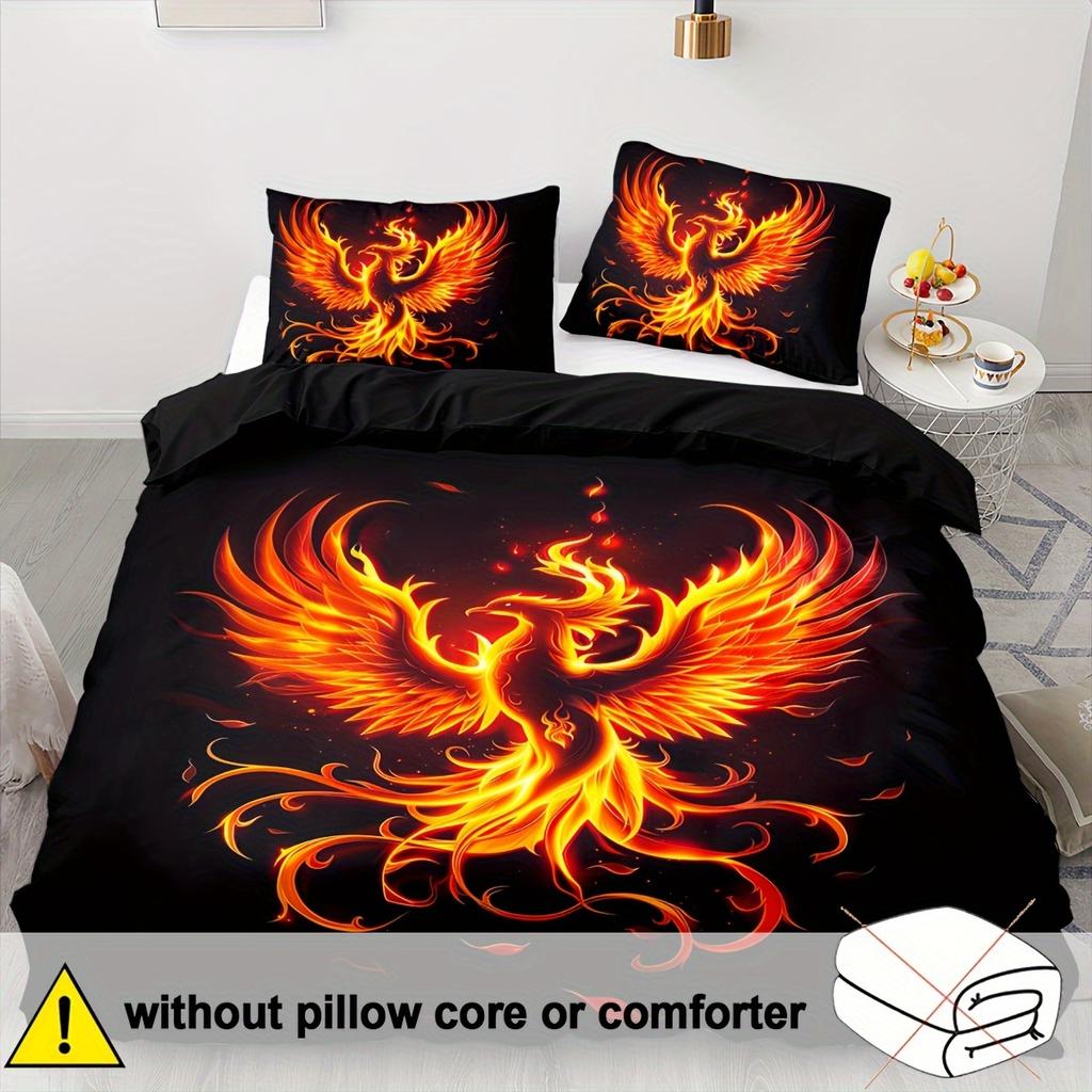 2/3 Stück Weiche Bequeme Bettbezug Bettbezug-Sets, Brennender Phönix Bettdecken-Set, Schwarzer Hintergrund, Magisches Bettwäsche-Set